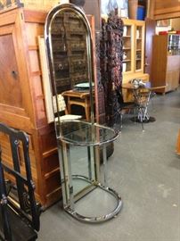 Vintage 1980s Pace Collection Chrome and Brass Mirror Hall / Foyer Stand Mid Mod