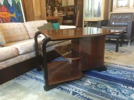 Circa 1930 Art Deco Walnut & Black Lacquer Cocktail Table Anne Hauck Collection
