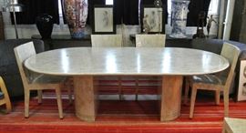 Signed Deluxe Karl Springer Tessellated Fossil Coral Dining Table 1970s Modern