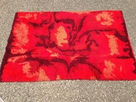 6 x 9 1970s Rya Shag Rug Reds Hot Pinks Yellows Abstract Scandinavian Mid Century Modern