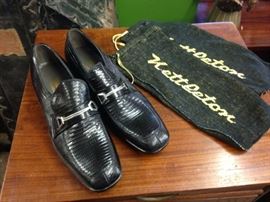 Mens Size 10 AAA Nettleton Black Lizard Shoes NEW Old Stock with Cloth Bags