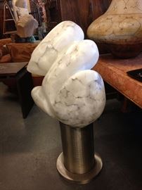 c1985 Large Abstract Alabaster Biomorphic Sculpture with Steel Pedestal Base
