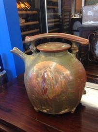 Monumental Ceramic Studio Pottery Saki Kettle Jug Pitcher Midwest Pottery Signed