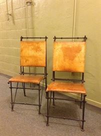 Ilana Goor Iron Rebar and Stitched Saddle Leather 1980s Side Chairs