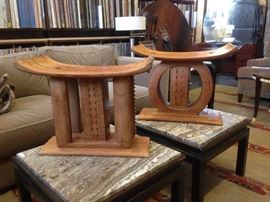 Pair of African Ashanti Stools Carved Teak Ghana Akan Golden Ceremonial Stool

