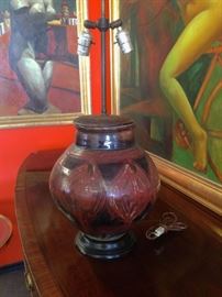 1950s Vintage Danish Stoneware Pottery Mid Century Modern Table Lamp MCM
