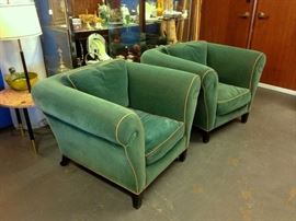 Circa 1996 Pair Art Deco Style Designtex Mohair Club Chairs for Newman Studio