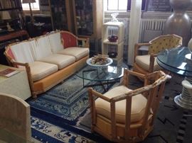 Colombostile Art Deco Sofa and Pair of Chairs Made in Italy Upholstery Ready
