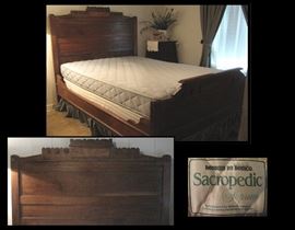  Antique walnut bed 3/4 size with Sacropedic mattress