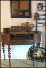 Antique walnut writing desk and accessories