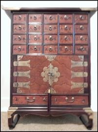  Asian wood and brass apothecary type chest