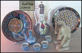 Ceramic treasures from Turkey plus Asian teaset and onyx bookends
