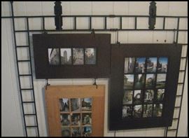 Coated wire hanging display and collection of framed European photos