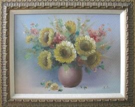 Original stillife sunflowers oil painting from France