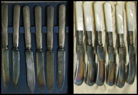 Silver plated knives including six pearl handled