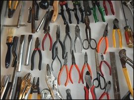 Tools including chisels, needlenose pliers, cutters,  clippers, and more