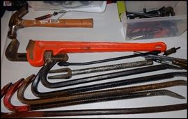 Tools including pipewrenches and crowbars