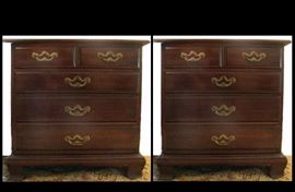  Two wooden side tables with brass handles
