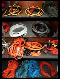 Wire, hoses, extension, cords, rope, and other garage supplies