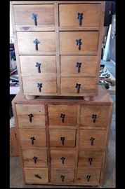 Wooden cabinets one has 12 drawers - the other has eight drawers