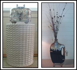 18 inch tall ceramic display pedestal and large ceramic vessel