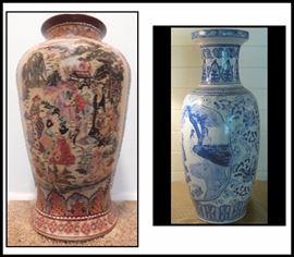  LARGE ASIAN VASES THE BLUE ONE HAS A PEACOCK THEME