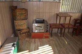 New Wolfgang Puck rotisserie oven, wooden faygo and vernors crates