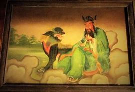 Vintage Asian reverse painting on glass.