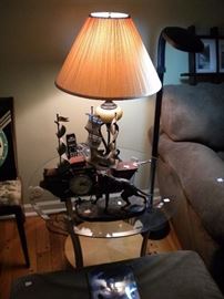 Ship clock, lamp. end table.