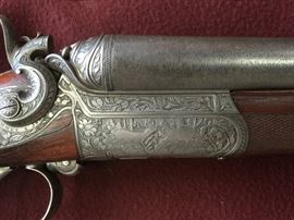 Awesome heavily engraved double barrel shotgun Charles Hummel & Son San Antonio Texas.  Drilling.  Formerly owned by the Mayor of San Antonio (served 1899-1903)