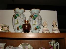 Bristol glass, porcelain figures
