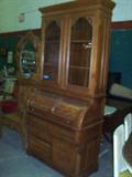 Burl walnut cylinder desk with book case on top--ready for the shop or home