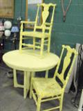 really neat shabby chick yellow table and 2 chairs