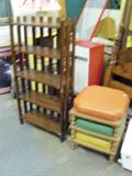 Shelf unit and stacking cushioned stools