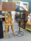 Driftwood lamp and metal birdcage