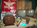 ANTIQUE SPOOL CABINET, 2 PHILCO PREDICTA TV'S