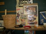 LARGE BASKET, VINTAGE POSTERS.