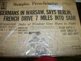 MEMPHIS PRESS-SCIMITAR--GERMANS IN WARSAW 1939--10 DIFFERENT PAPERS