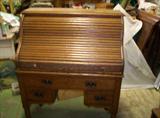 JUST ADDED:  OAK ROLL TOP DESK. SERPENTINE ROLL TOP, WORKS GOOD, CLEAN READY TO USE.