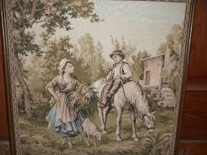 Vintage framed tapestry art