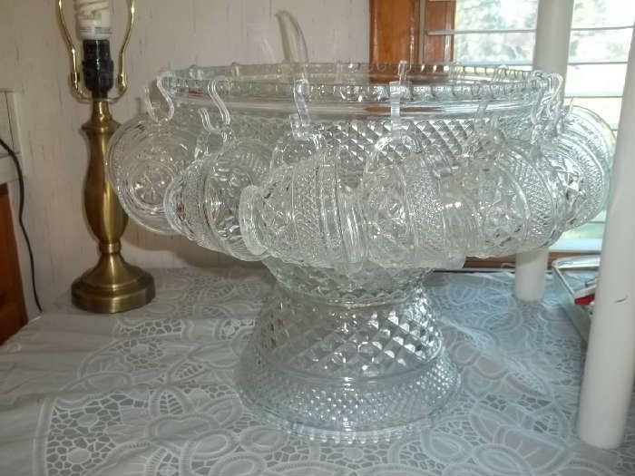 vintage punch bowl and base