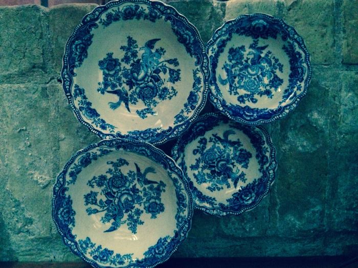 blue and white dishes