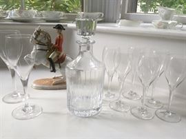 Baccarat flutes and decanter. "Augarten Wien" Lipizzaner horse statue