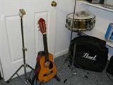 guitar stand (toy guitar using it) and drum