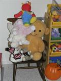 rocking chair with stuffed animals