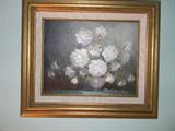 original oil of white flowers in vase by Robert Lox