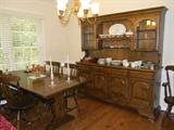 Temple-Stuart dining room: trestle table with two leaves, 6 chairs, hutch