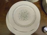 Oxford China in Meadowlark pattern - 8 place settings of 5 pieces, platter, gravy boat, lidded bowl, 2 small oval bowls, and 1 large oval bowl