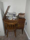 sewing table, sewing machine, chair