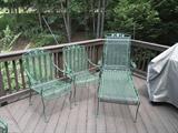 Metal patio chairs and lounger. Cushions available.